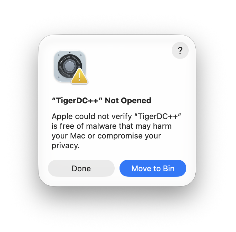 Нажмите Done в предупреждении macOS
